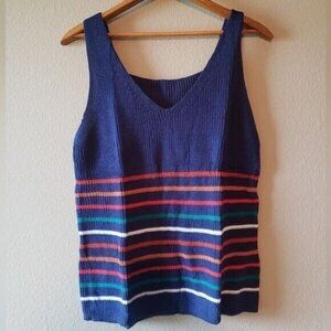 Women's blue striped cotton blend sleeveless top - (Medium)